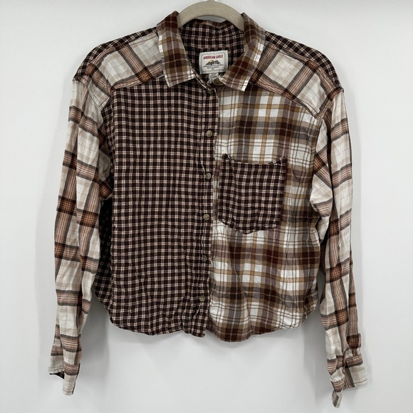 American Eagle Outfitters Tops - American Eagle Outfitters Plaid Patchwork Long Sleeve Button Up Women Small